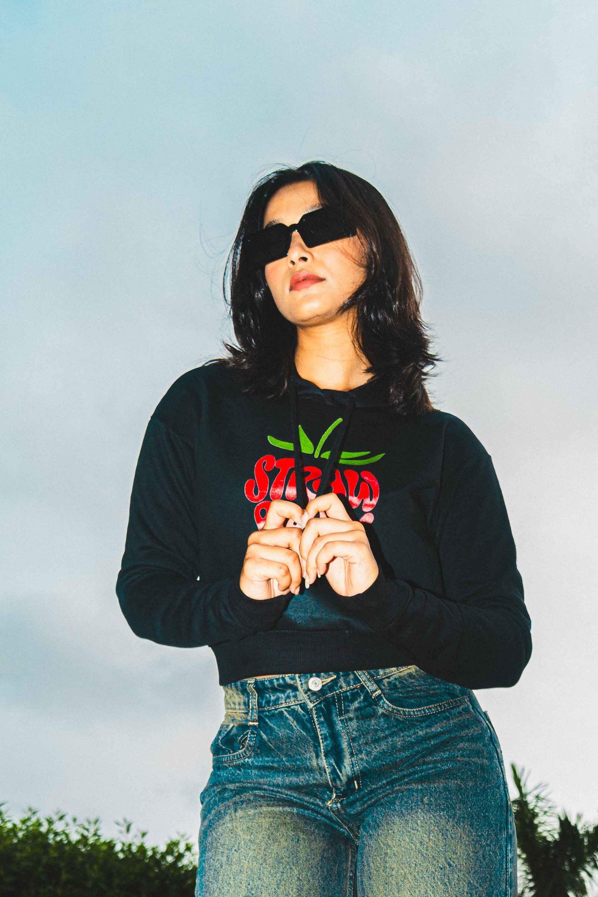 Strawberry Sketch Black Hoodie